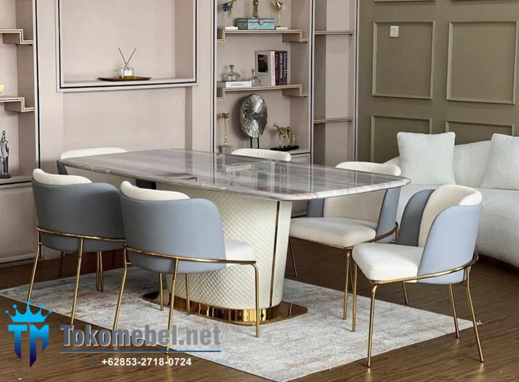 Luxury Meja Makan Marmer Kaki Stainless