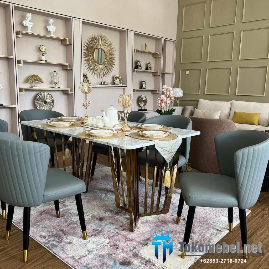 Set Meja Makan Marmer 6 Kursi Terlaris