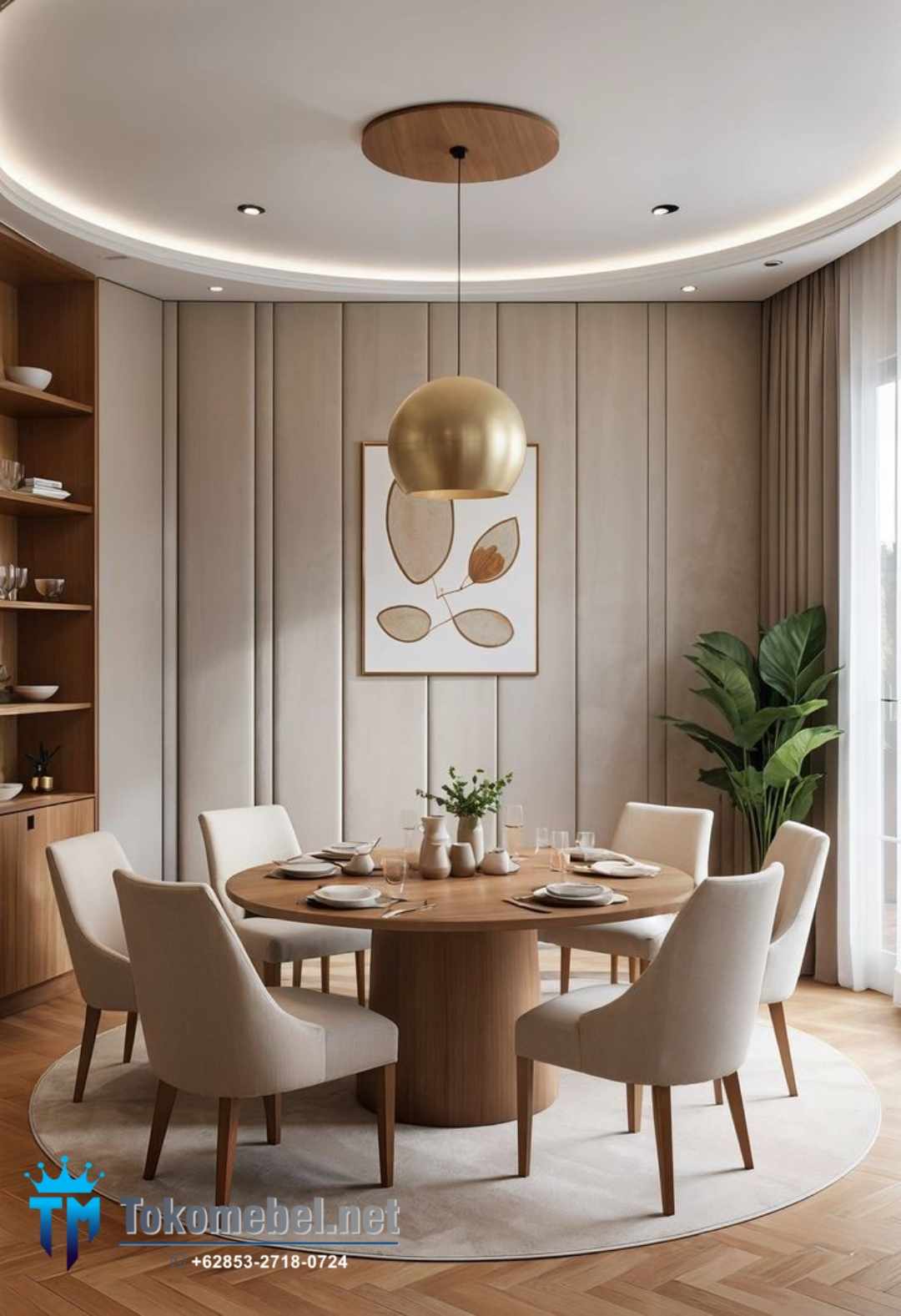 Meja Makan Bulat 6 Kursi Minimalis Modern