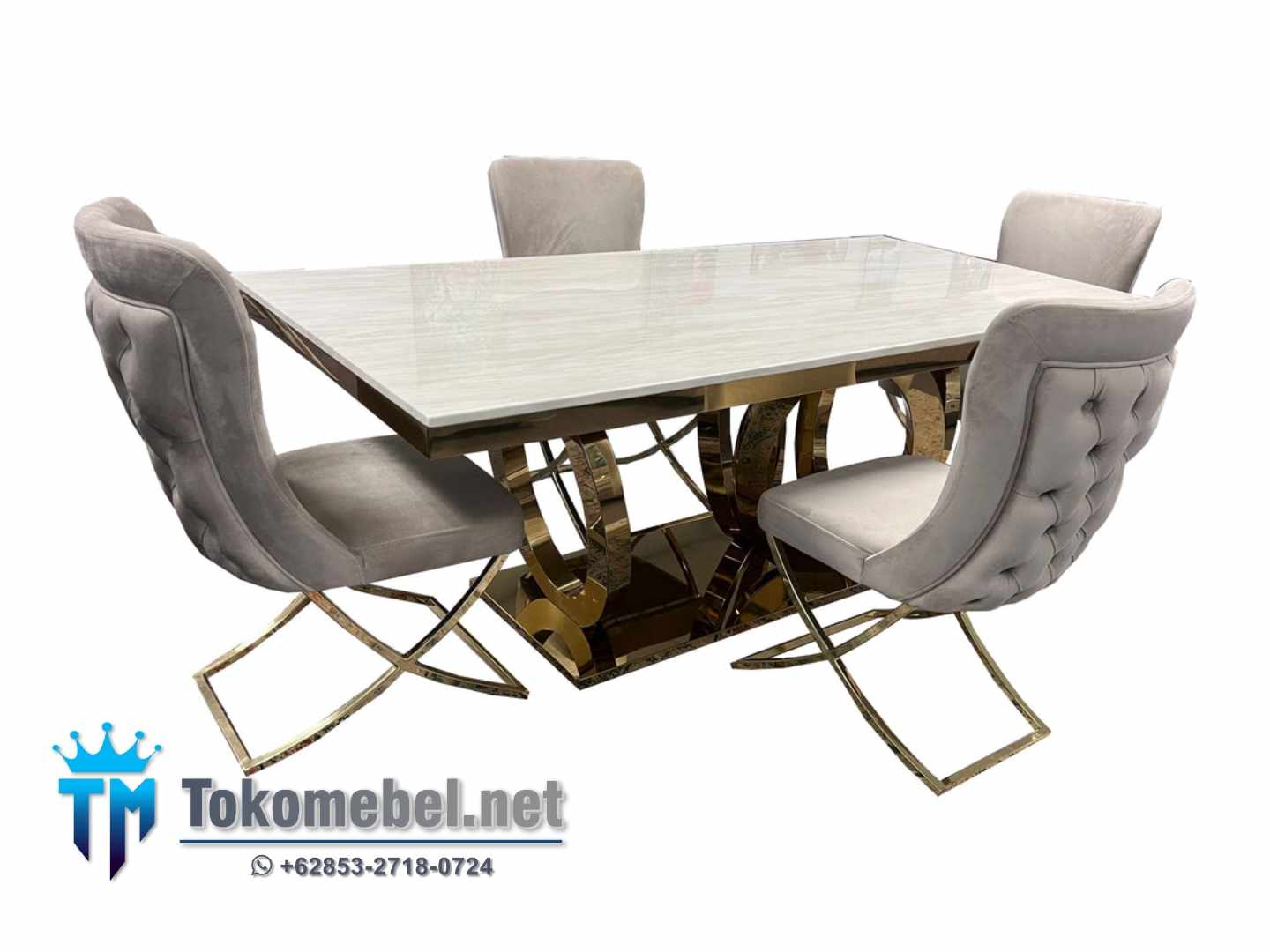 Meja Makan Marmer Asli Kursi Stainless