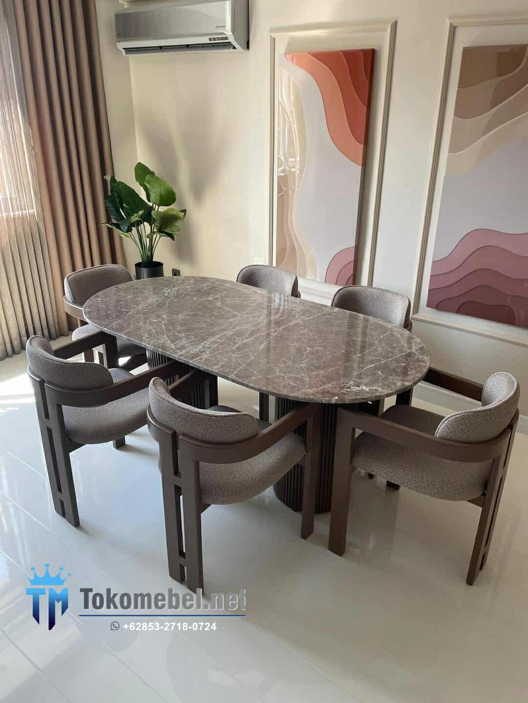Meja Makan Jati Top Marmer