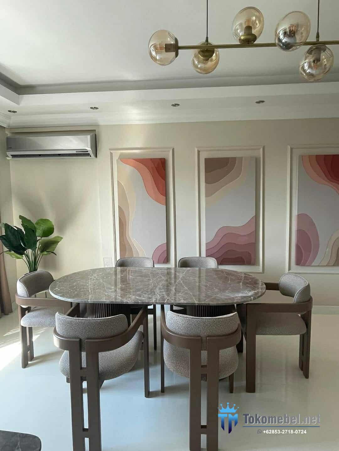 Set Meja Makan Marmer Top Jati