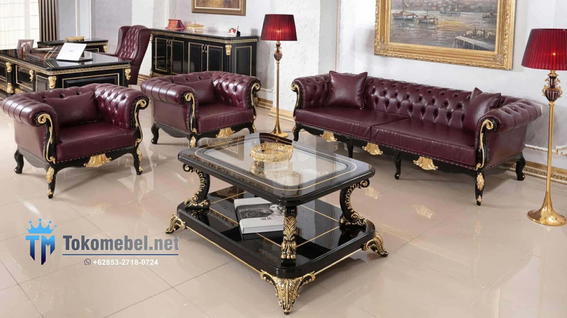 Sofa Minimalis Ukiran Berbahan Kulit Asli