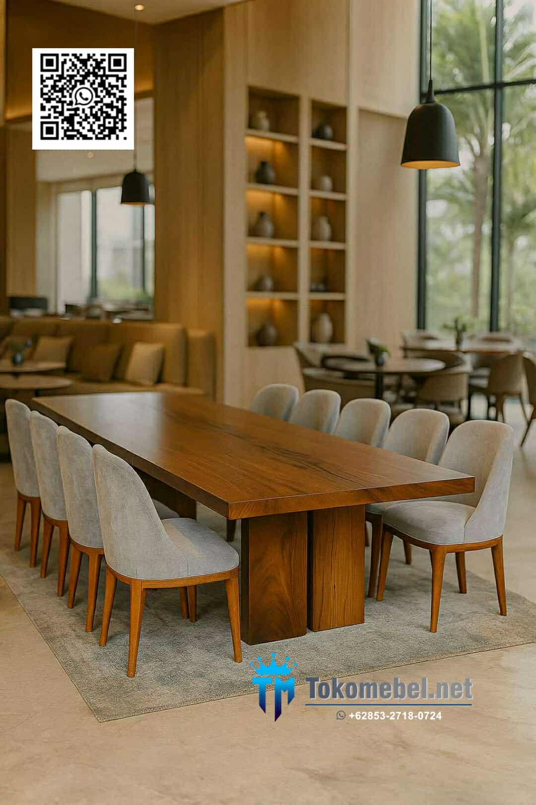 Meja Makan Kayu Solid 10 Kursi Minimalis Modern Mewah