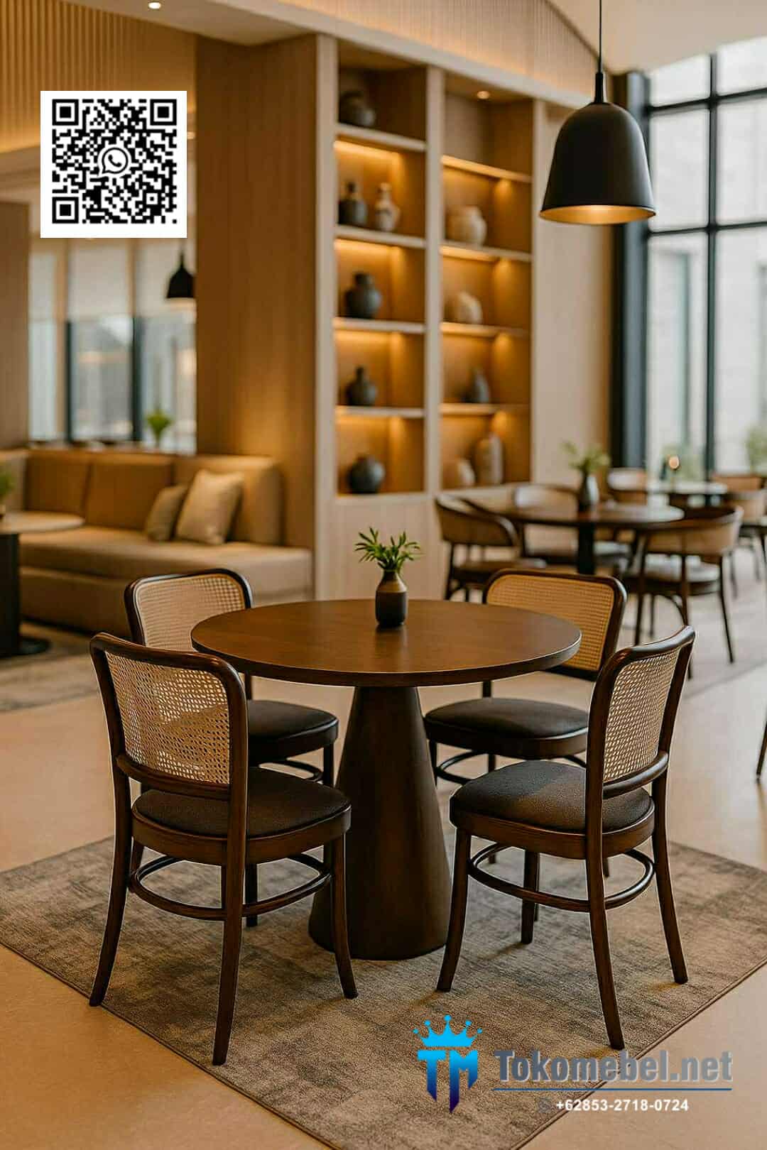 Set Meja Makan Cafe Bulat Kursi Calvin