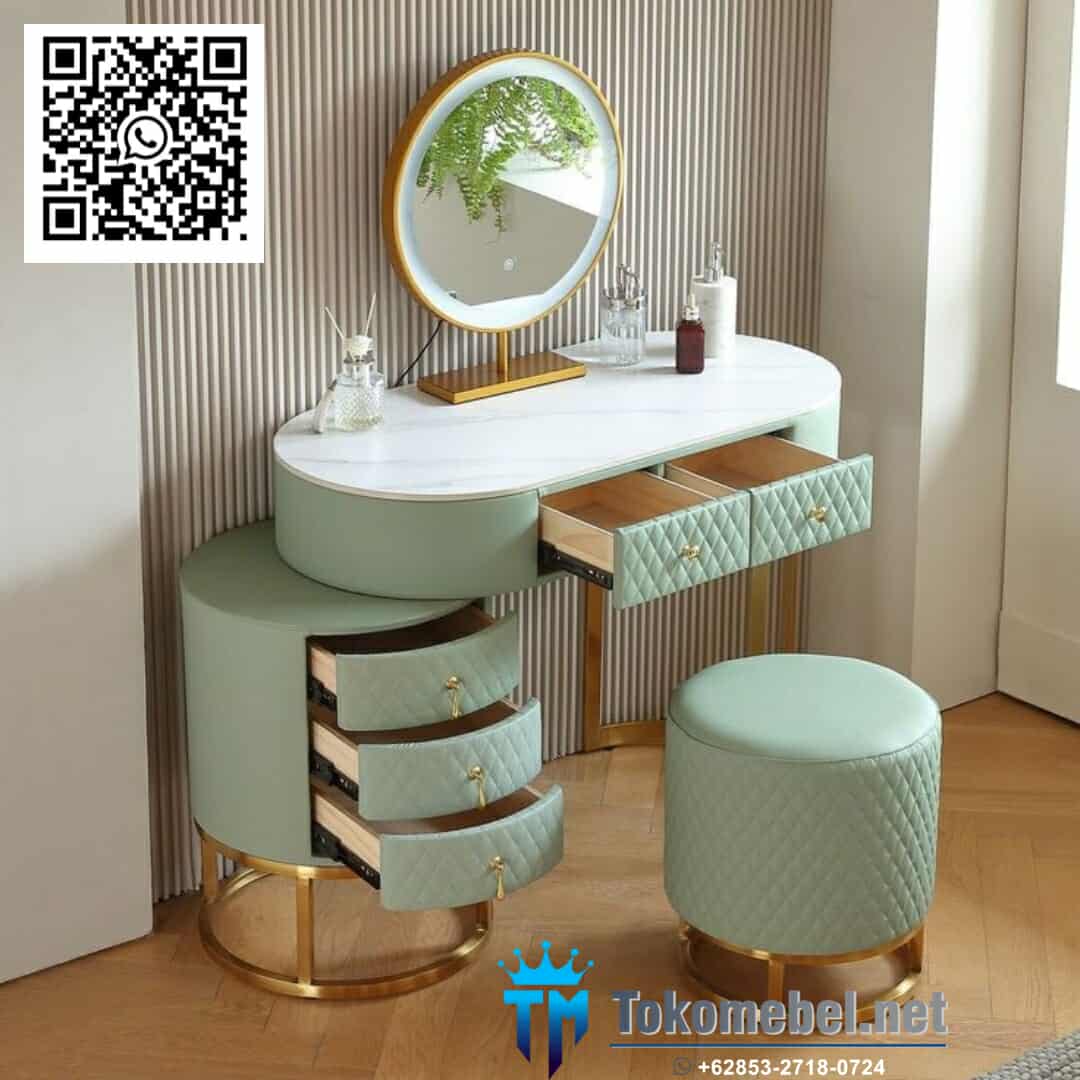Meja Rias Mewah Top Marmer Kaki Stainless