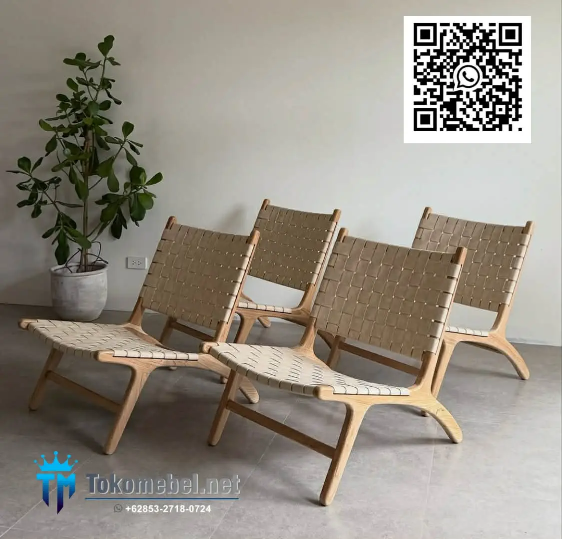 Kursi Cafe Jati Anyaman Kulit Asli